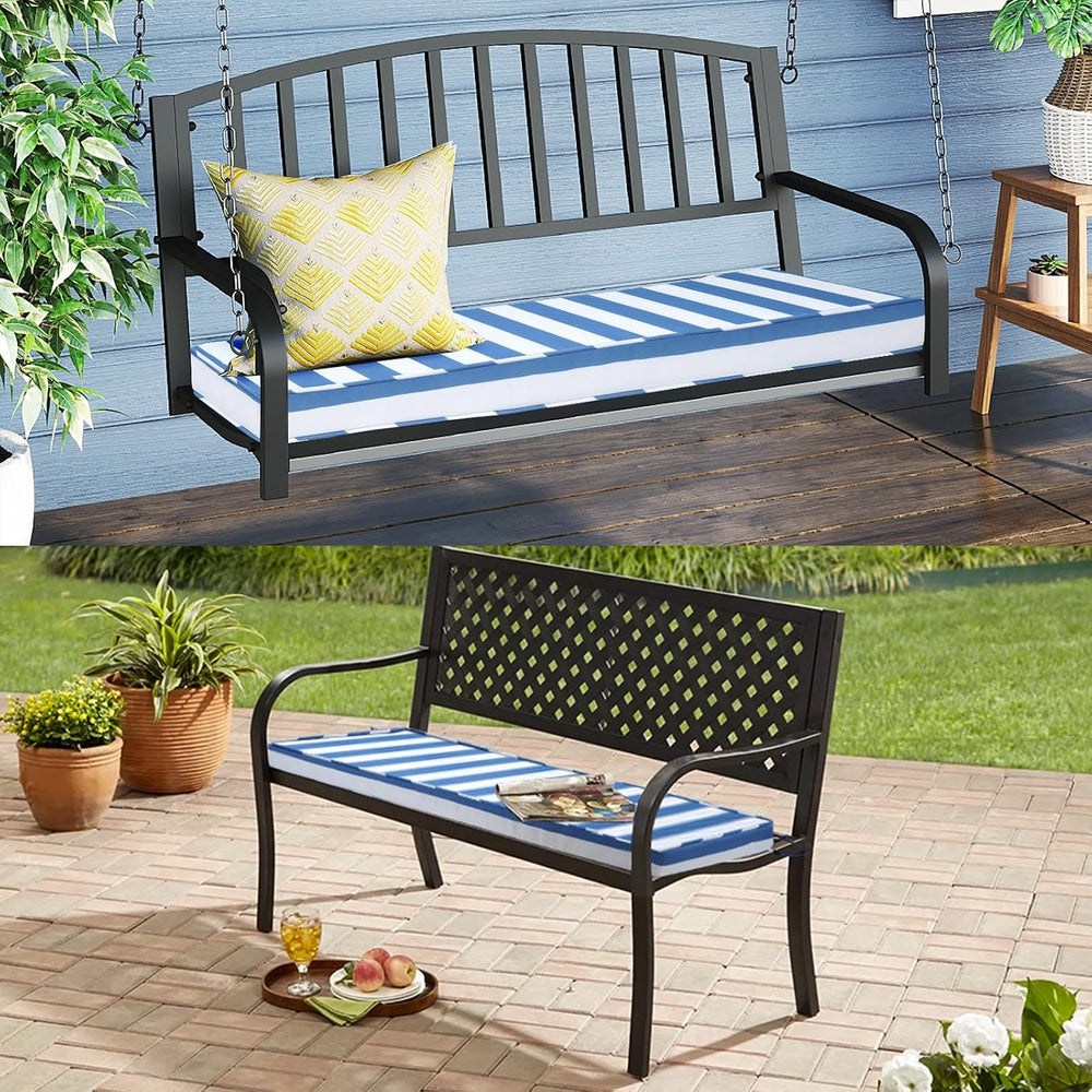 Mrsenloi Outdoor Bench Cushion, 48 x 16 x 3 in, Blue&White, 28D Foam