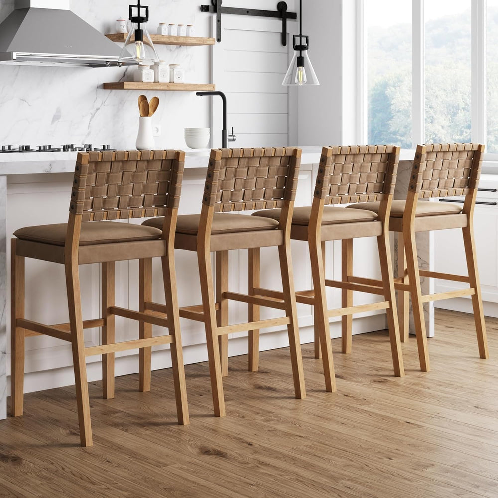 Nathan James Cohen Mid-Century Modern 29 in. Wood Bar Stool, Upholstered Faux...