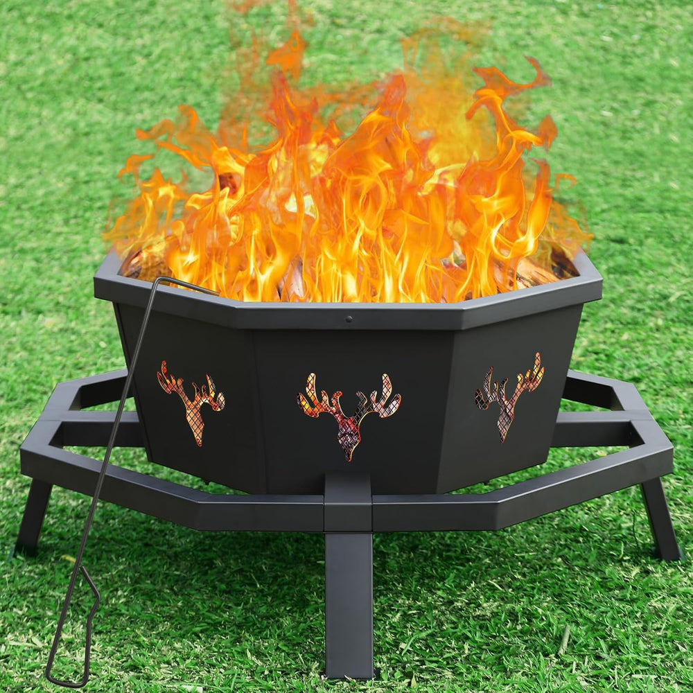 BOINN 35 Inch Octagonal Outdoor Fire Pit, Fire Pits for Outside Wood Burning ...