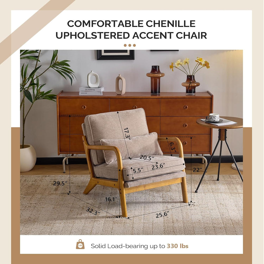 VINGLI Chenille Mid-Century Modern Accent Chair, Cute Reading Arm Chair with ...