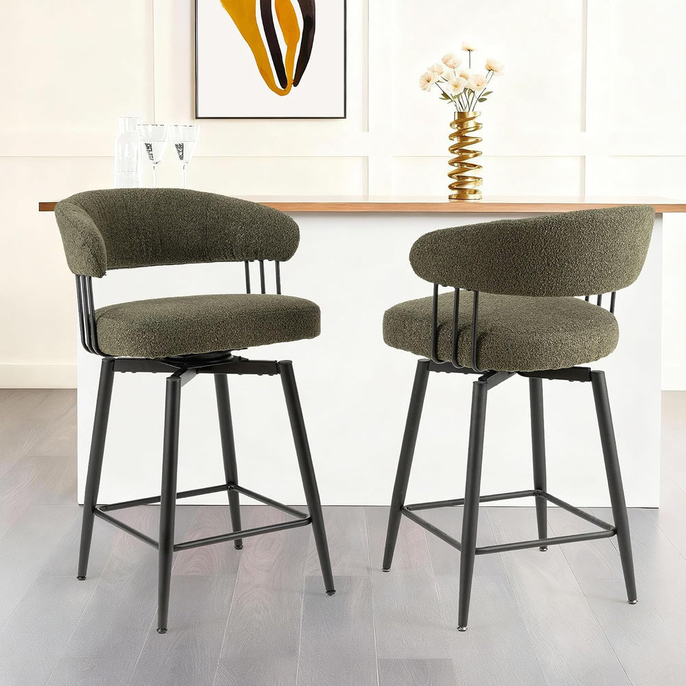 Glitzhome Swivel Counter Height Bar Stools Set of 2, 26.25”H Upholstered Fabr...