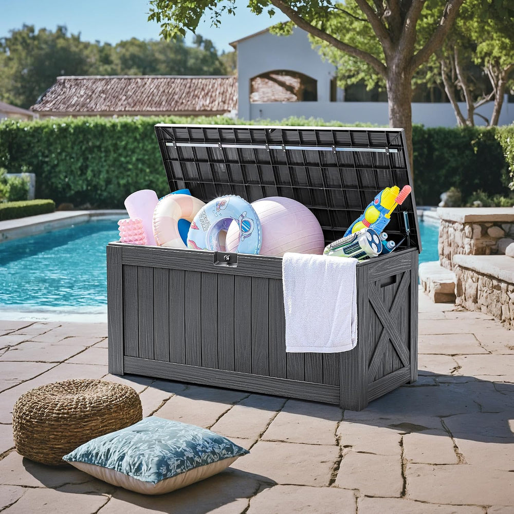 Greesum 120 Gallon Deck Box, Resin Outdoor Storage Container, Gray