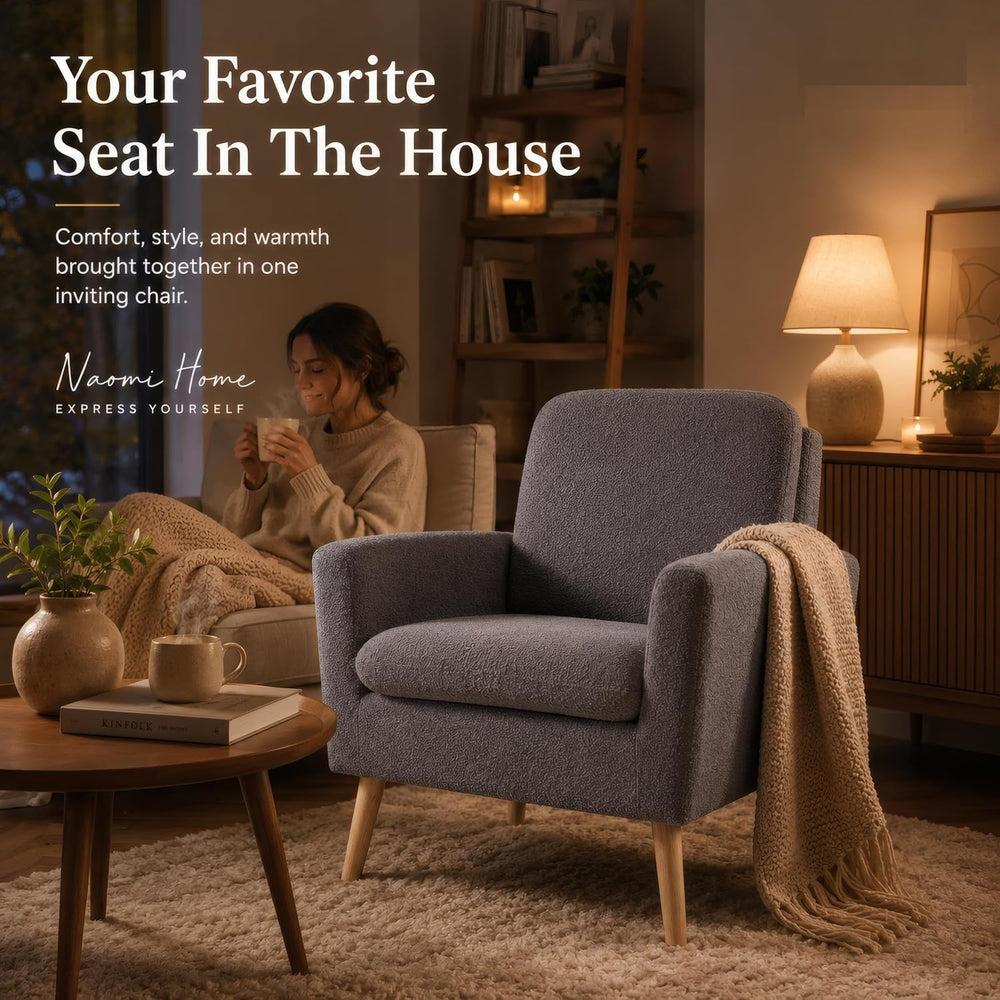 Naomi Home Frida Teddy Fleece Accent Chair, Mid-Century Modern Inspired Armch...