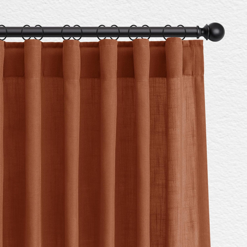 Jowels Terracotta Linen Curtains 84 Inches Long 2 Panels for Living Room