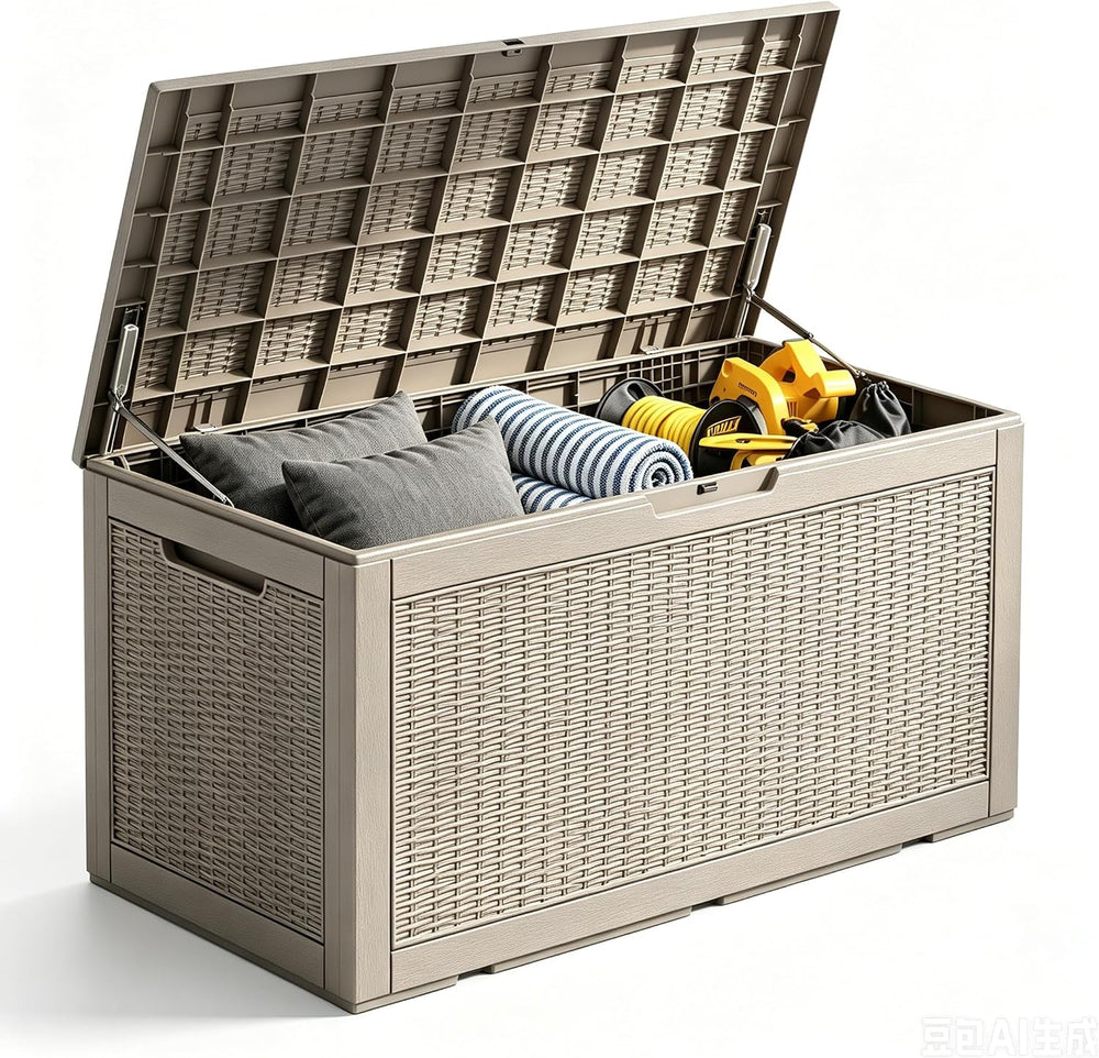 120 Gallon Deck Box,Lockable Outdoor Storage Box Gas Lift,Waterproof Grey