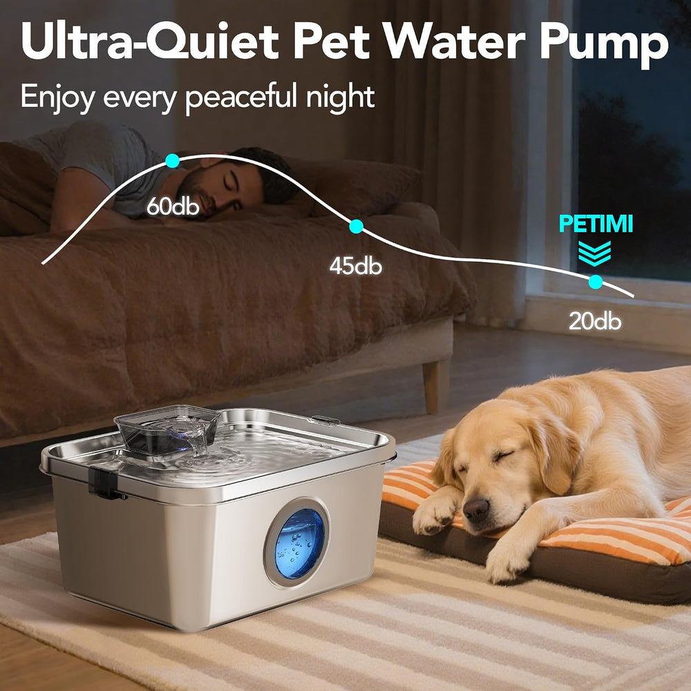PETIMI Dog Water Fountain, 3 Gallons Stainless Steel Dog & Cat Water Foun...