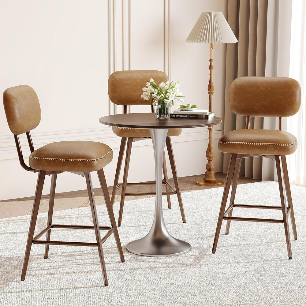 MALOL 26“ Swivel Bar Stools Set of 4, Mid Century PU Leather Counter Height B...