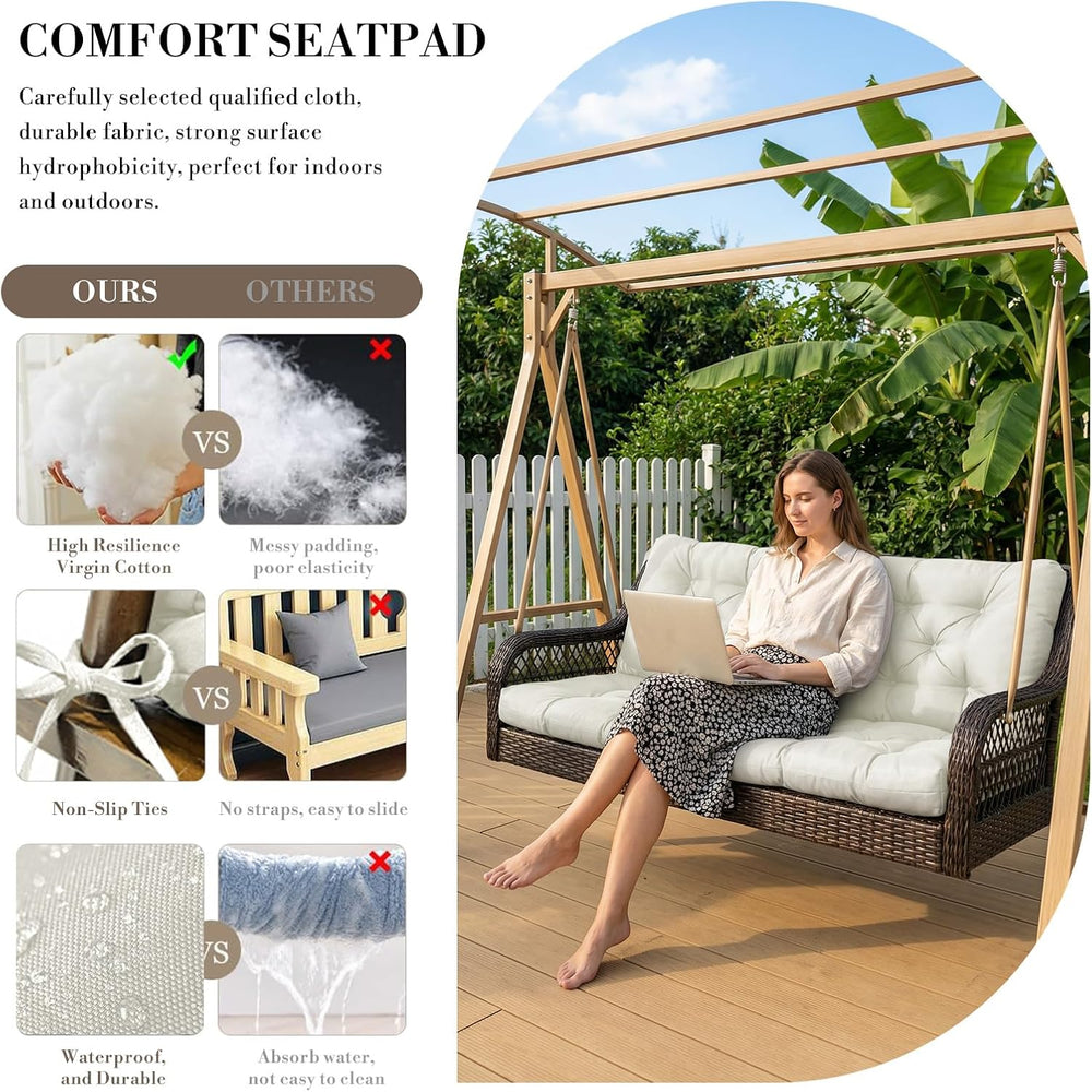 Outdoor/Indoor Swing Replacement Cushion, 2 or 3 Seats Bench Cushions with Ba...