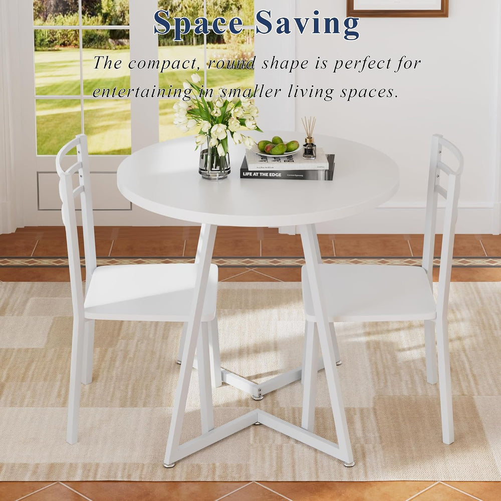 VECELO Small Round Dining Table Set for 2, Wood Tabletop with Strong Metal Fr...