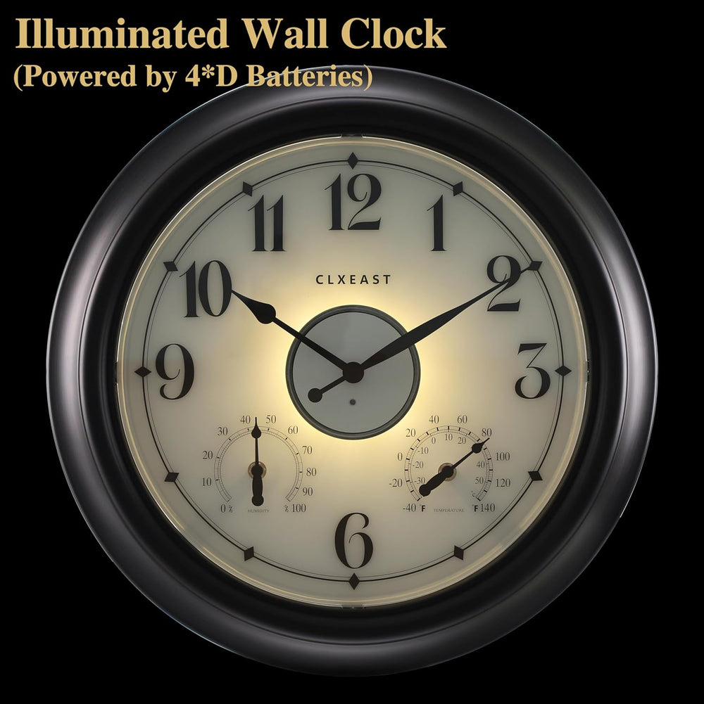 CLXEAST 18 Inch Large Illuminated Outdoor Clocks Waterproof