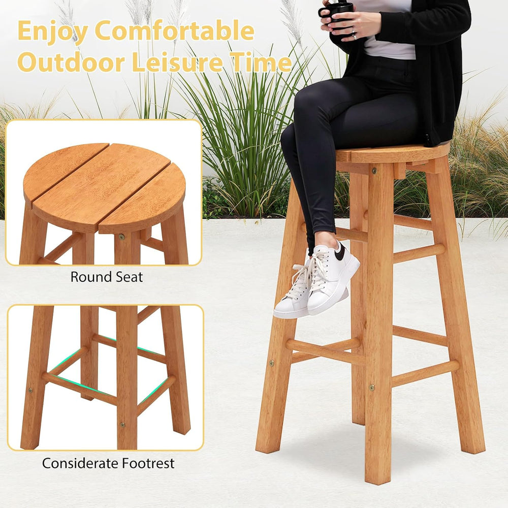 Tangkula Outdoor Wood Bar Stools Set of 2, Counter Height Backless Patio Bars...