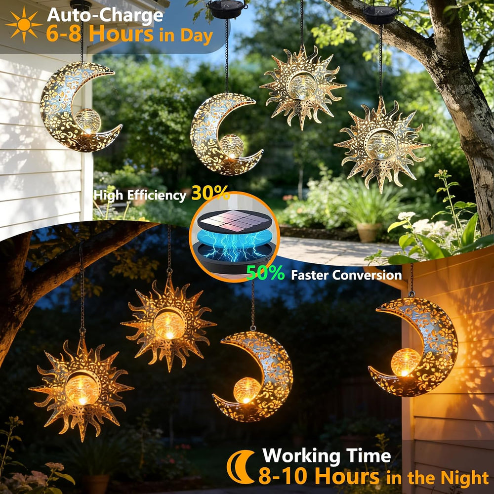 Solar Hanging Sun Moon Lights,Outdooor Lanterns Waterproof Garden Gifts