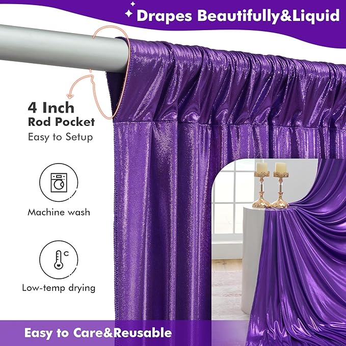10ftx10ft Shimmer Purple Sequin Backdrop Curtain for Parties, Thick Wrinkle F...