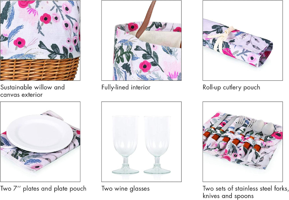 Picnic TIME Promenade Picnic Basket for 2, Canvas and Willow Picnic Set - Inc...