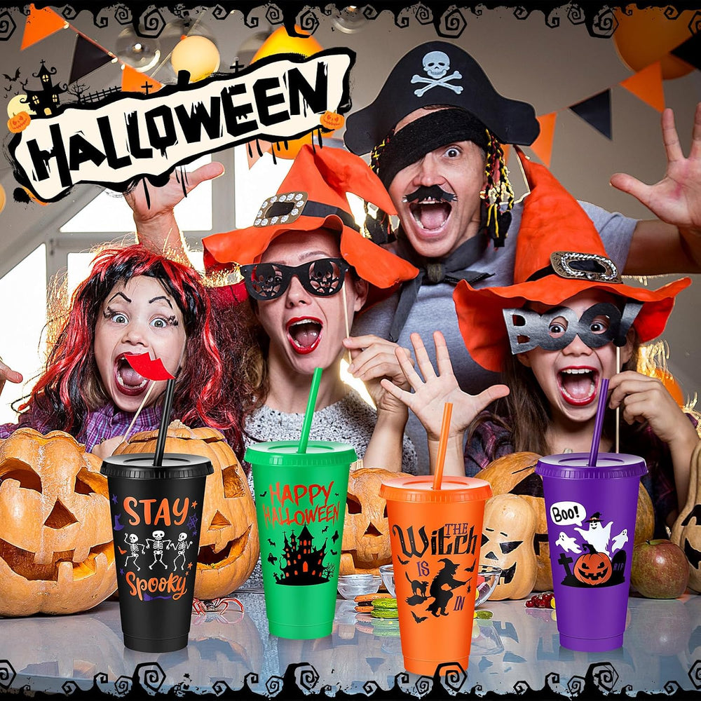 Chuangdi 30 Pack Halloween Tumblers with Lids Straws 24 oz Pumpkin