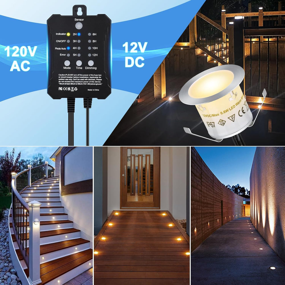 Dimmable LED Deck Lights with Timer and Photocell Sensor, 20 Pack Recessed De...