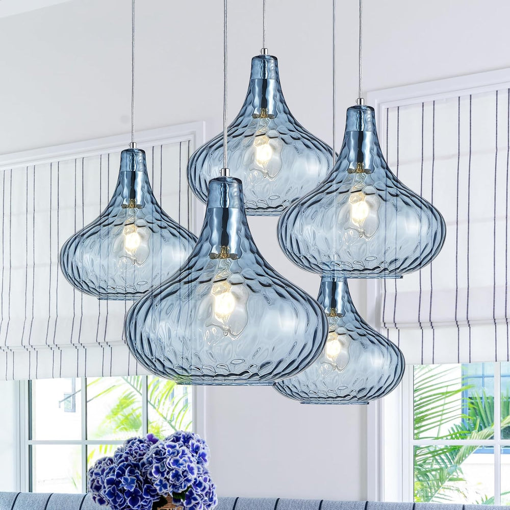 11 Inch Blue Hammered Glass Pendant Light Brushed Nickel Ceiling Lamp