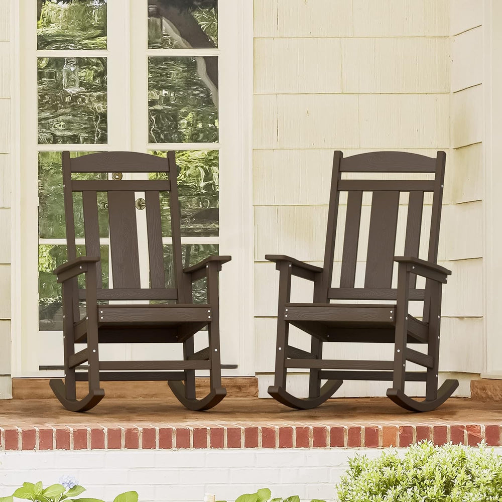 LUE BONA Outdoor Rocking Chairs Set of 2, Weather Resistant HDPS Poly Rocker ...