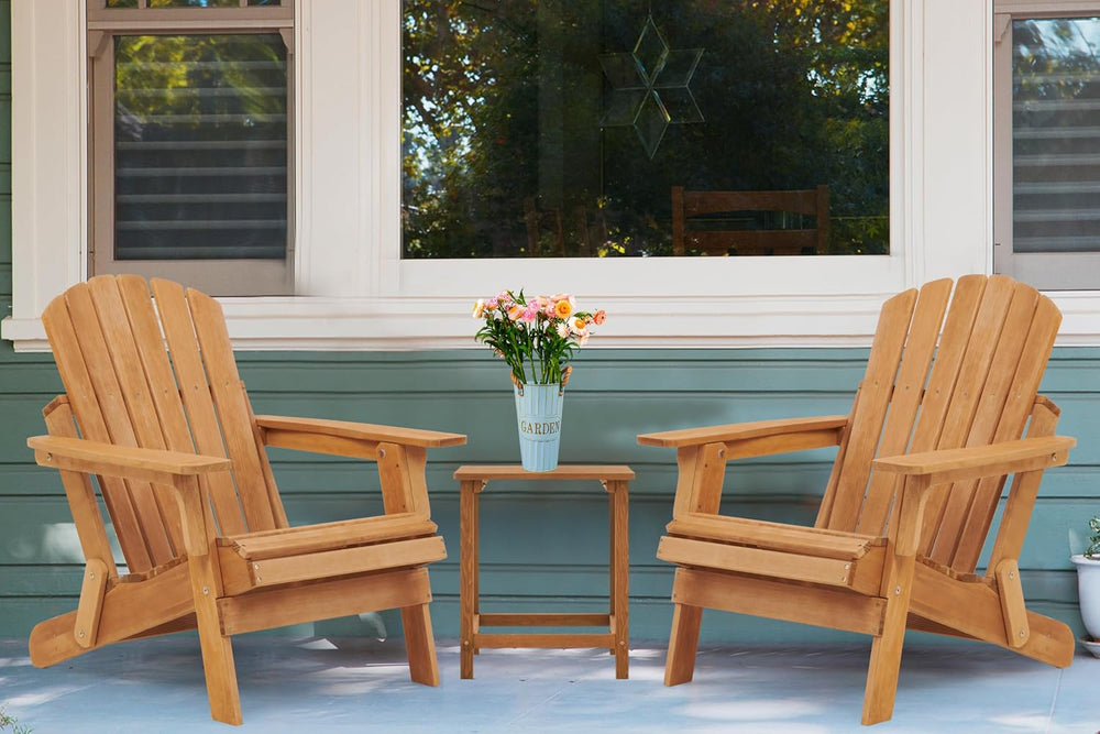 Oversized Wooden Folding Adirondack Chair with Pre-Assembled Backrest and Sea...