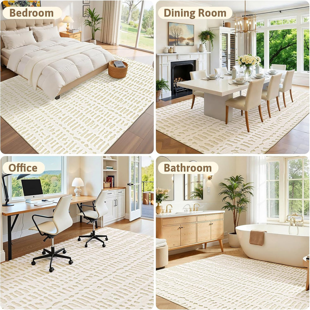 Yamaziot Washable 8x10 Area Rugs for Living Room Non Slip Ivory Beige