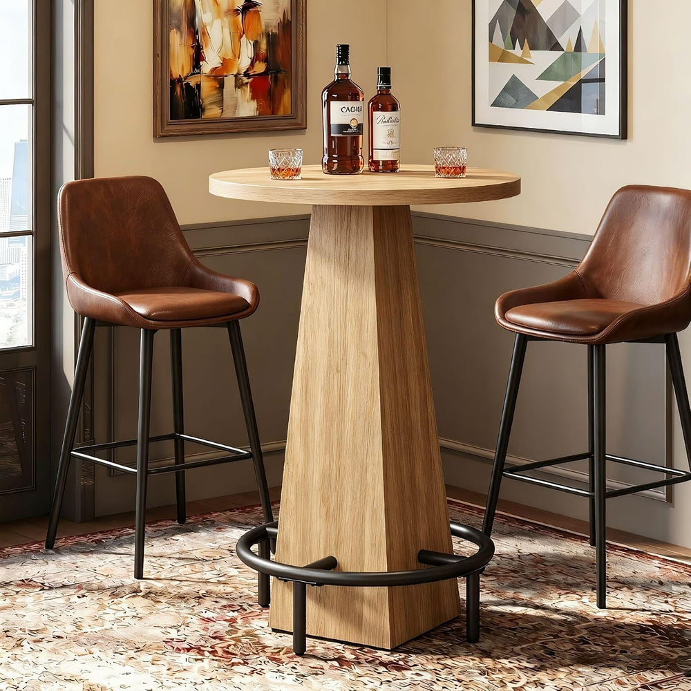 Tribesigns Set of 2 Round Bar Table, 37" High Pub Table with Metal Footrest