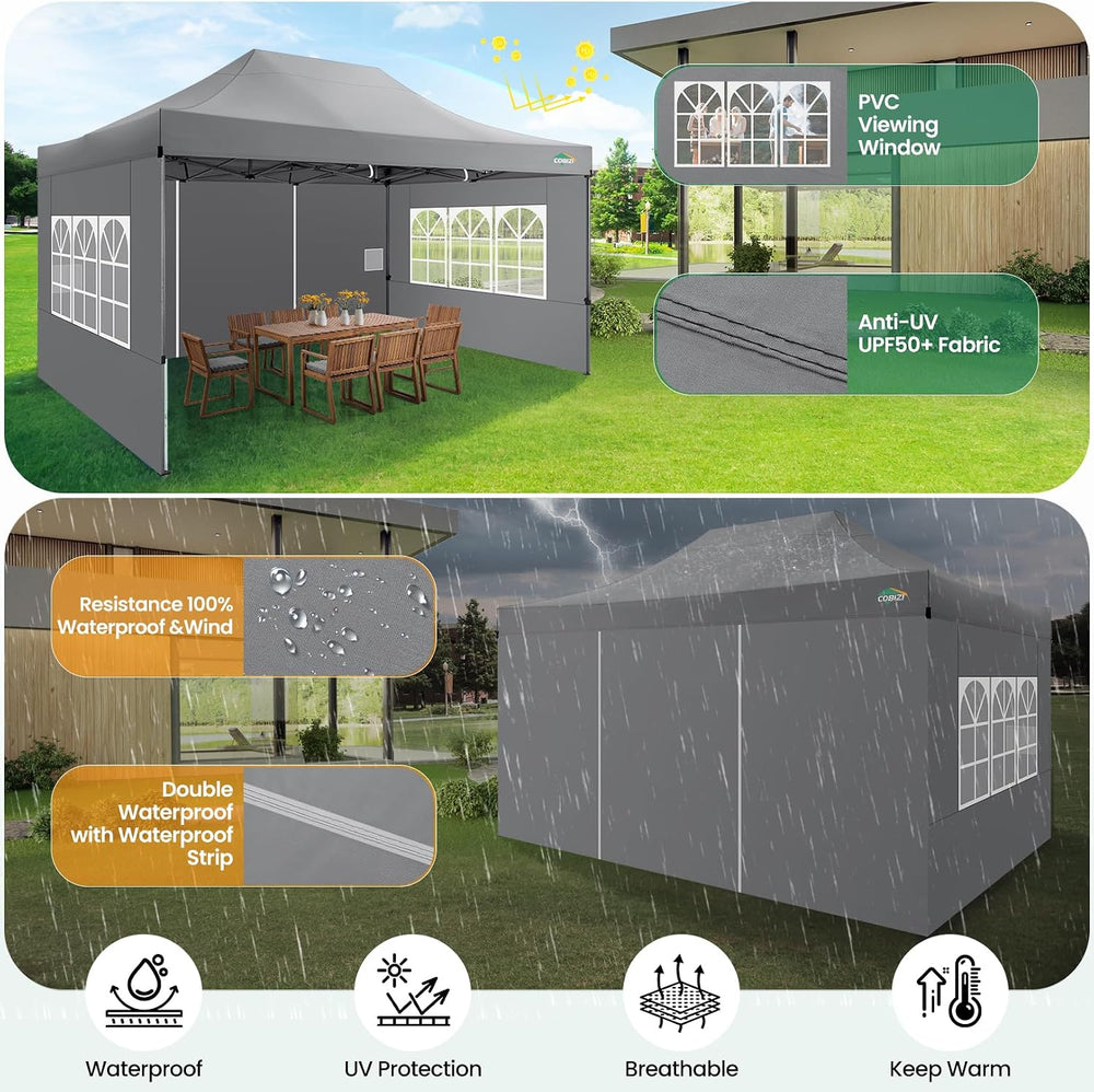 COBIZI 10x15 Heavy Duty Pop up Canopy Tent with Sidewalls Commercial Canopy