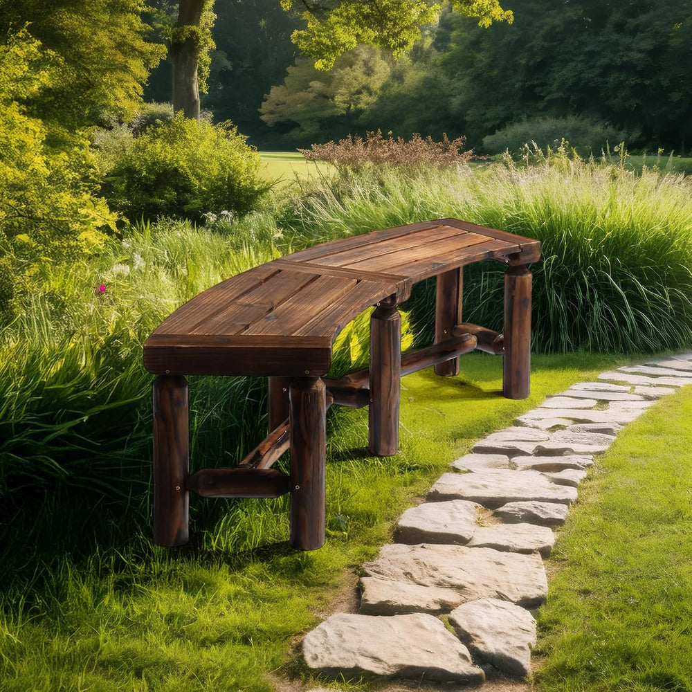 VINGLI Outdoor Bench Wooden Curved Bench, All-Weather Fire Pit Backless Patio...