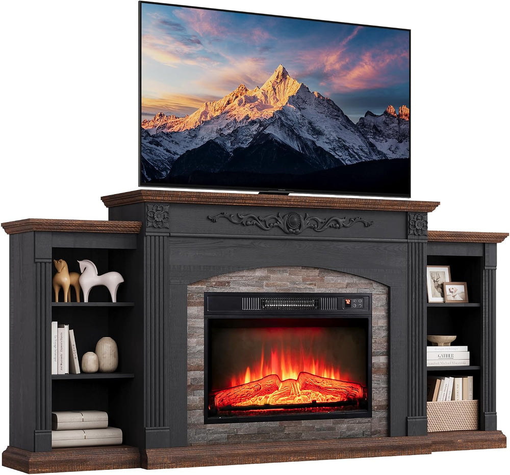 72" Electric Fireplace TV Stand for TVs Up to 85" with Mantel, Black