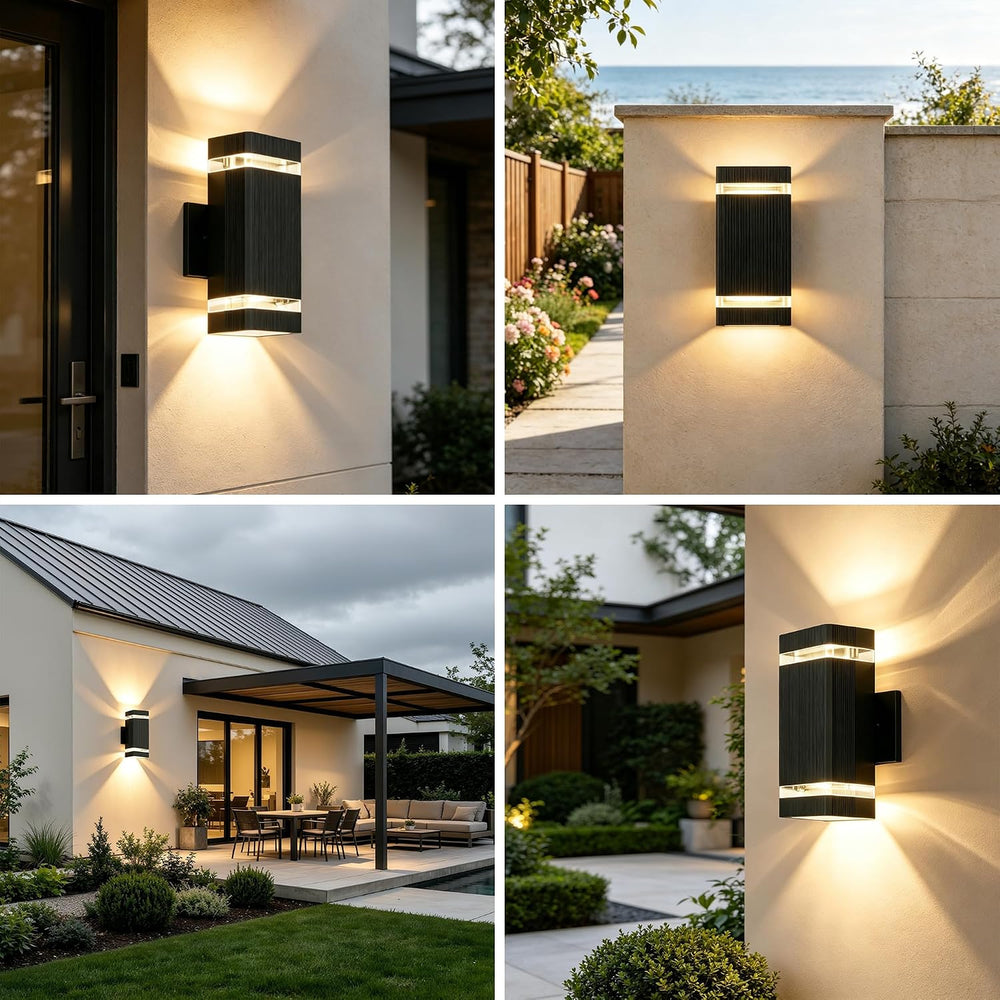 JYV 2 Pack Outdoor Wall Lights, Square Up and Down Porch Lights, Black