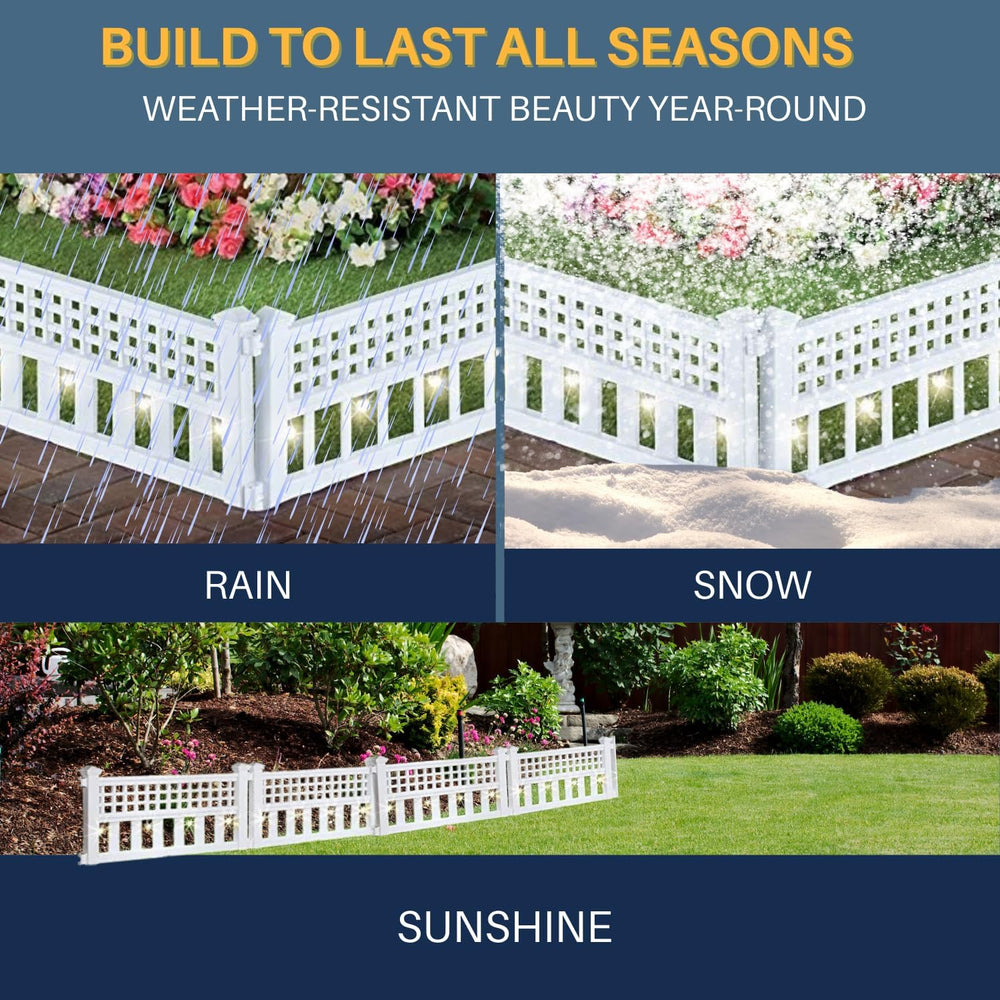 SkyMall 8-Piece Solar Garden Border Fence with Corner Posts, White Decorative...