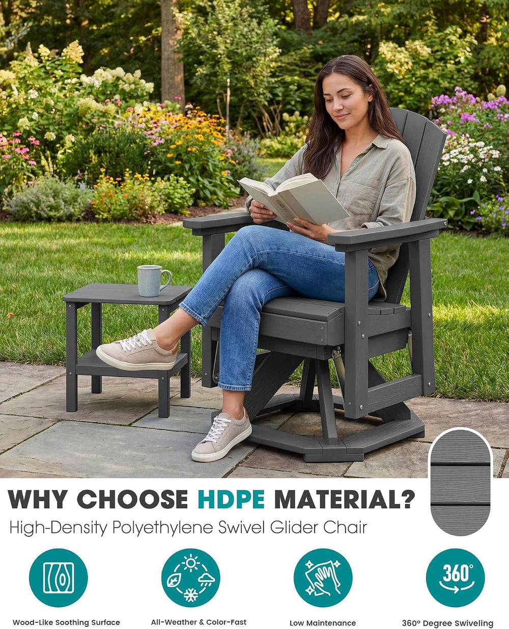 SERWALL Adirondack Swivel Glider Chair, HDPE Glider Set of 4 for Outdoor, All...