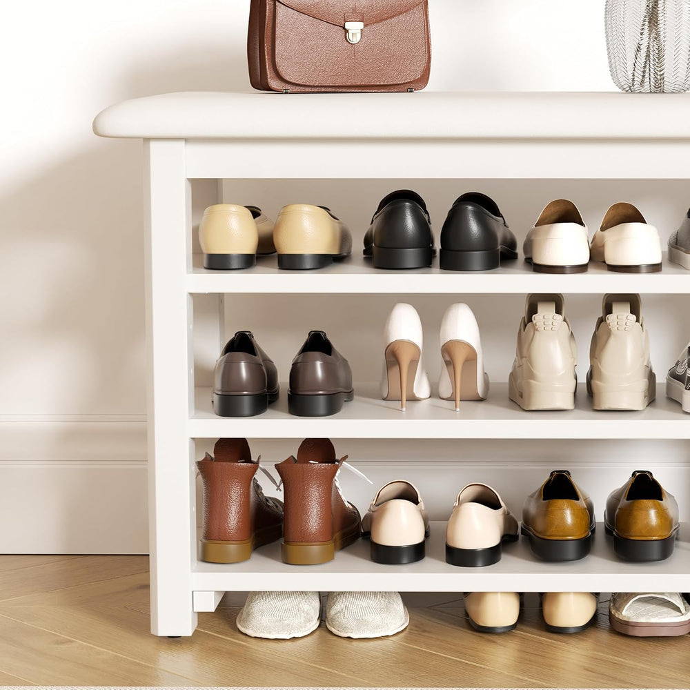 Shoe Rack Bench with Leather Cushion 3-Tier Shoe Rack Organizer for Entryway ...