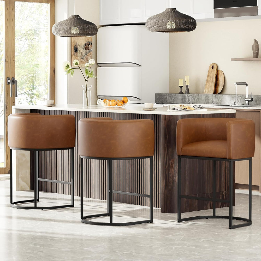 26" H Counter Height Bar Stools Set of 3, Modern Barrel Counter Stools w...