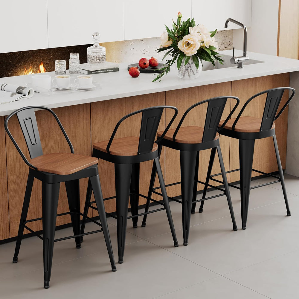 Aklaus Swivel Bar Stools 26 inch Swivel Metal Counter Height Barstools Set of...