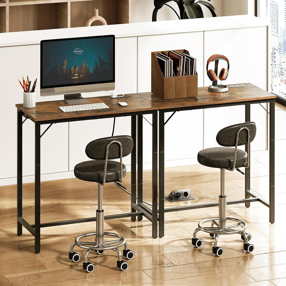 HOOBRO Bar Table with Charging Station, Rectangular Pub Table, High Top Coffe...