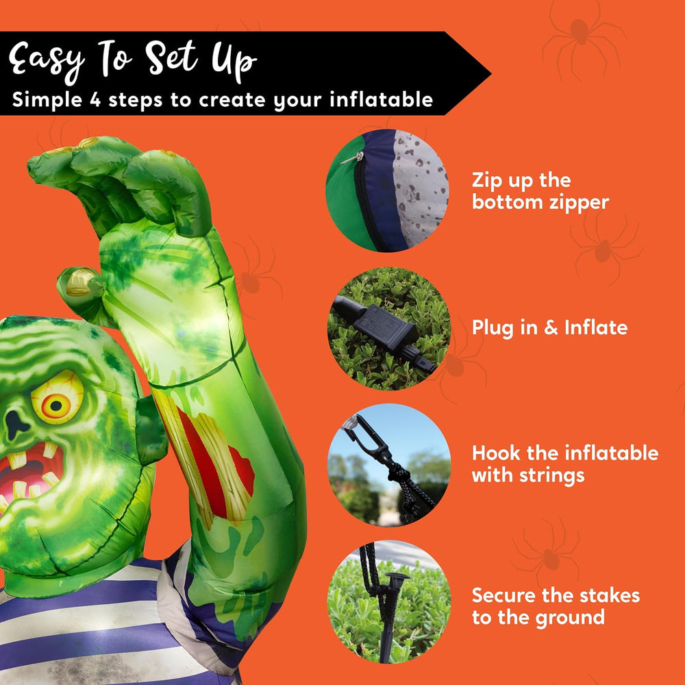 JOYIN 5.5FT Halloween Inflatable Zombie Decoration with Waving Raised Hand &a...