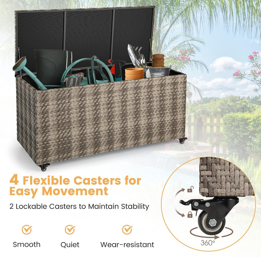 Giantex 96-Gallon Outdoor Storage Box - PE Wicker Deck Box with Lid, 4 Wheels...