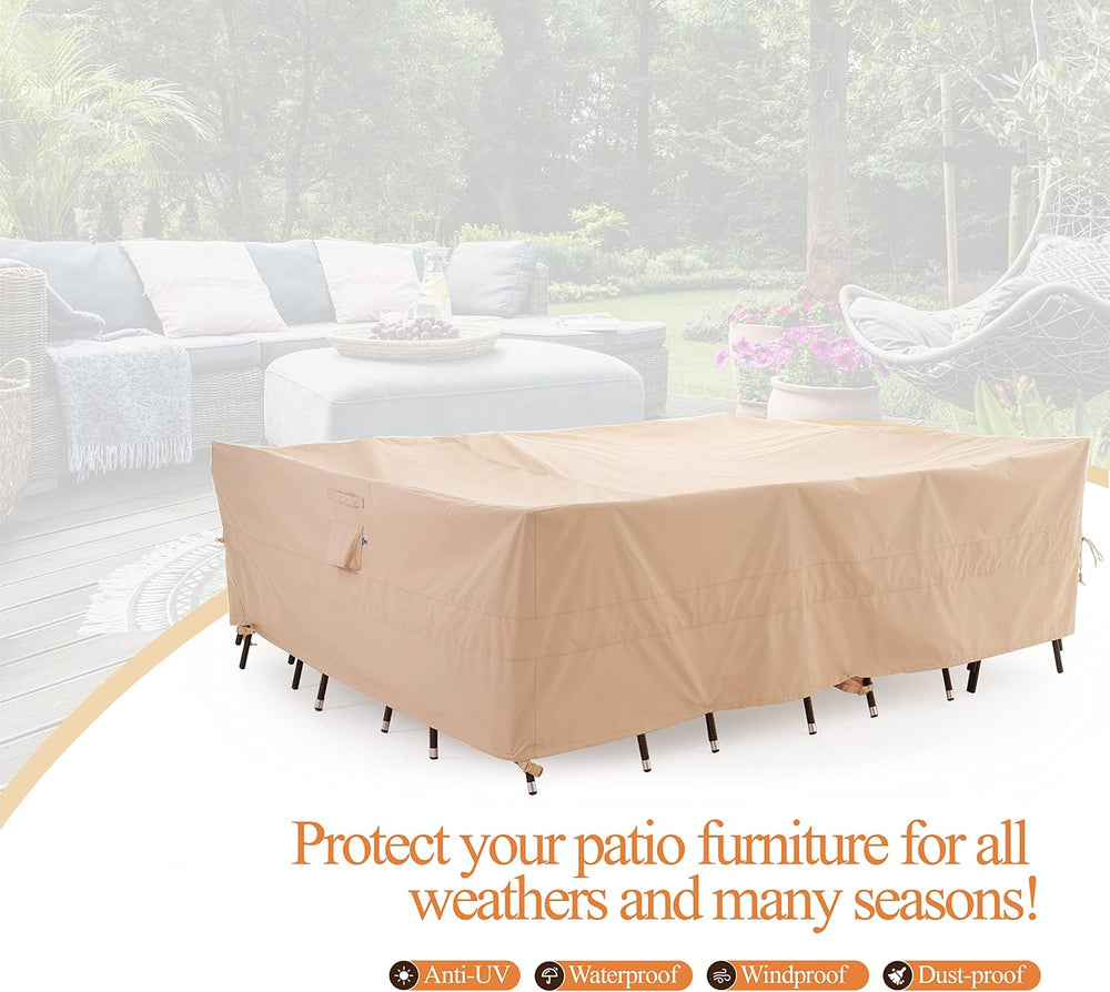 WJ-X3 Large Rectangular Outdoor Table Cover, Waterproof, 126x84x31, Beige