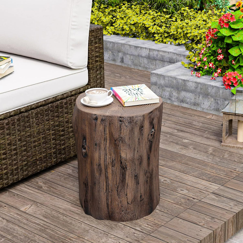 HOMPUS Concrete Outdoor Side Table, Tree Stump Modern Round Accent Table