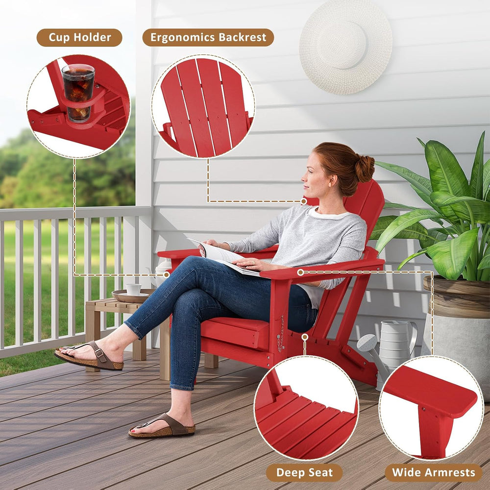 Adirondack Chair with Cushion & Cup Holder, HDPE Folding Adirondack Chair...