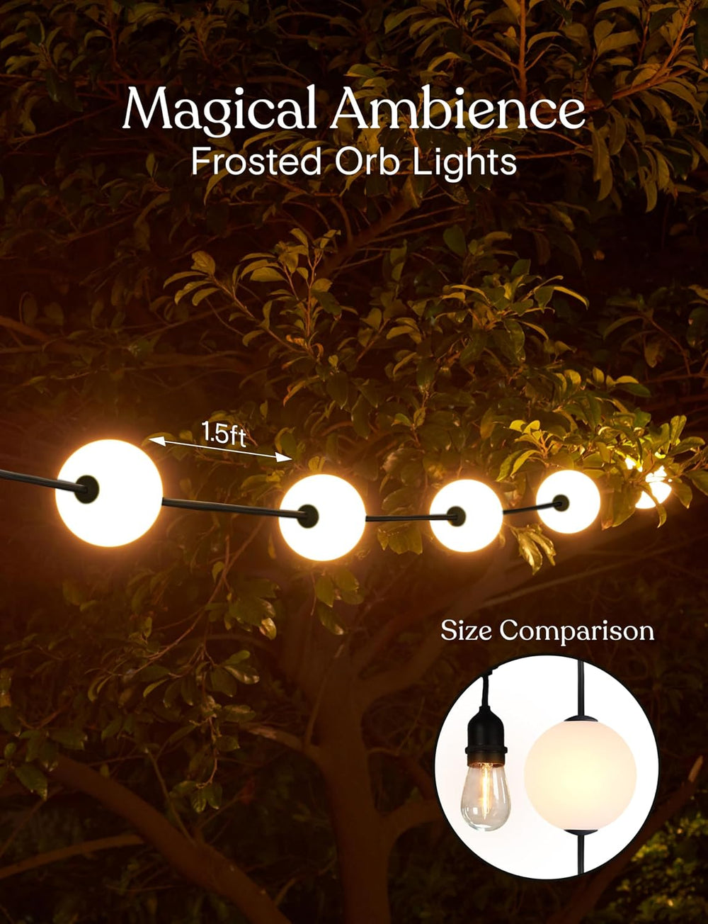 Brightech Orb Outdoor Indoor String Lights - Frosted Lantern LED String with ...