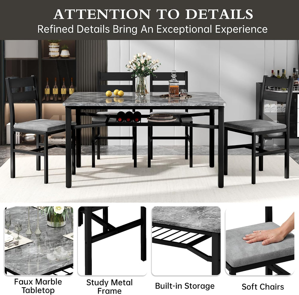 Hooseng 5 Piece Dining Table Set for 4, Modern Kitchen Table with Storage Rac...