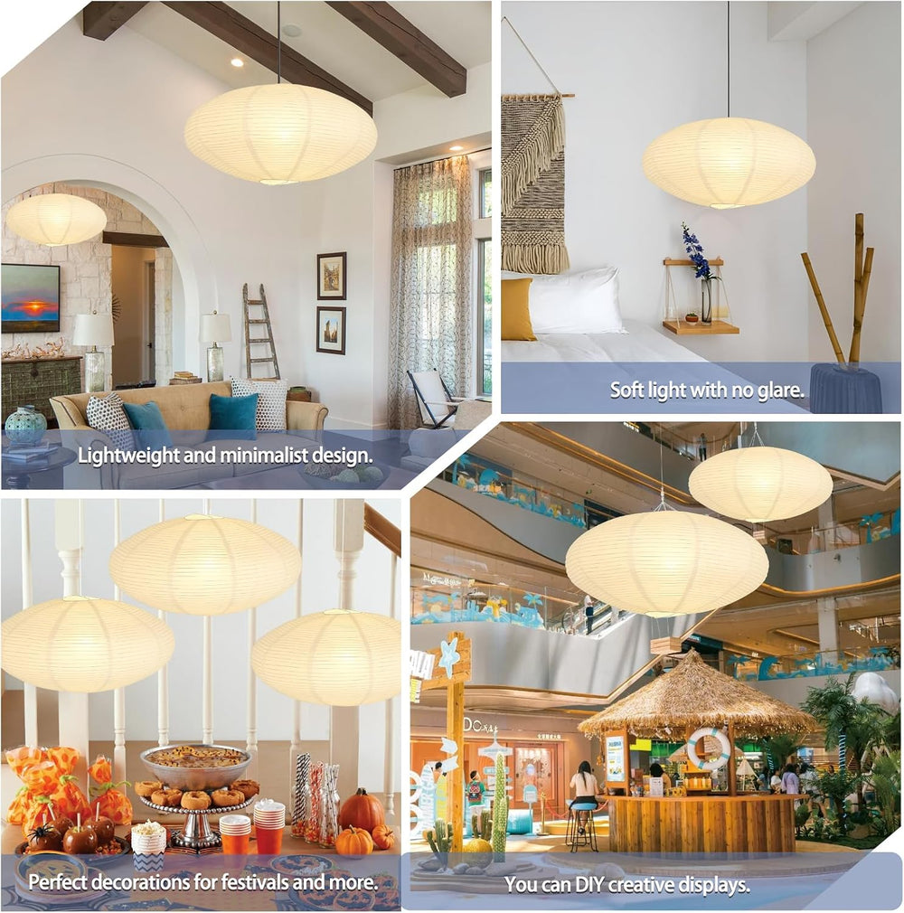 2 Pack White Oval Paper Lantern Lampshades, 20 x 10 Inch Hanging Paper Lanter...