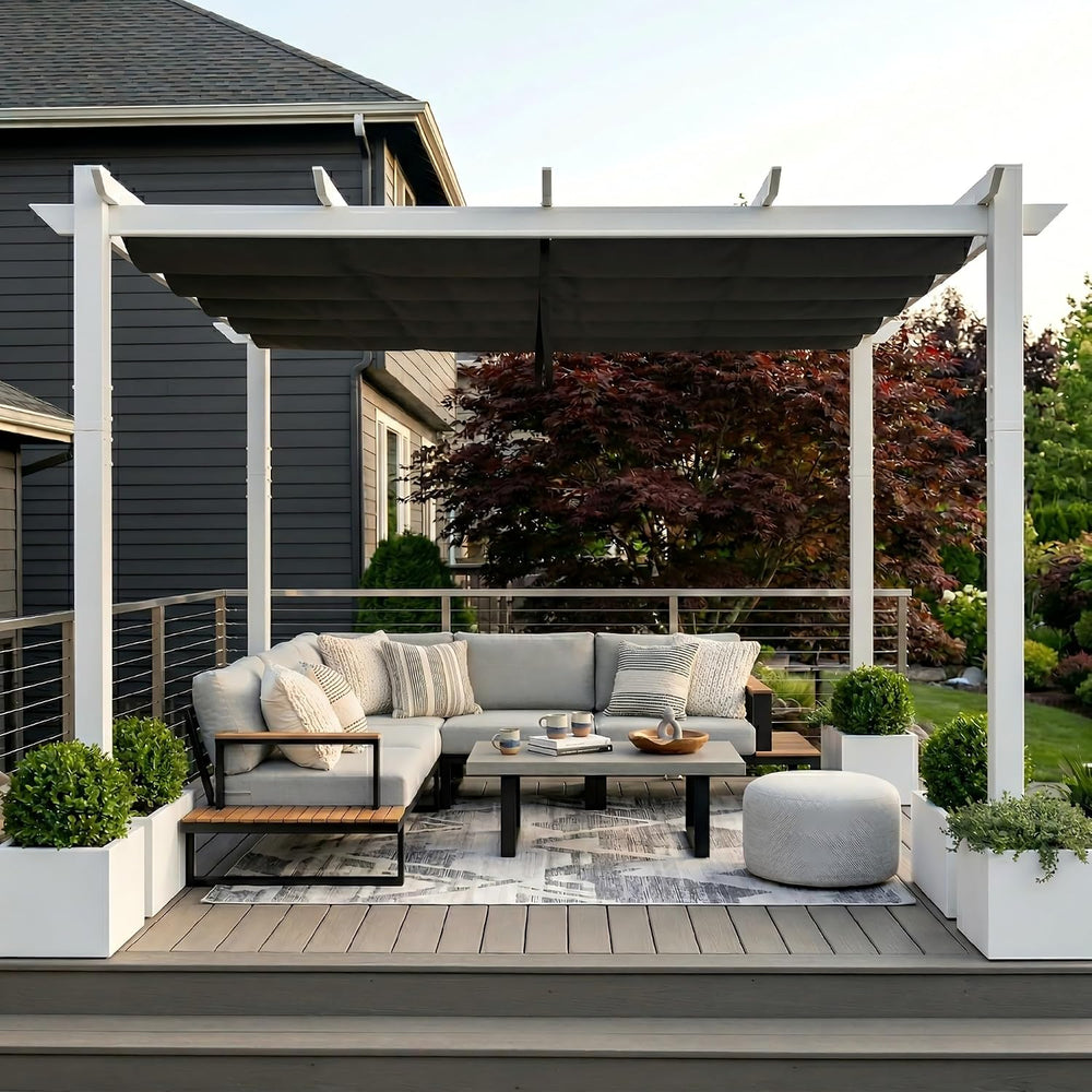 PURPLE LEAF Retractable Pergola 10' x 13' White Pergola, Extra Canopy...