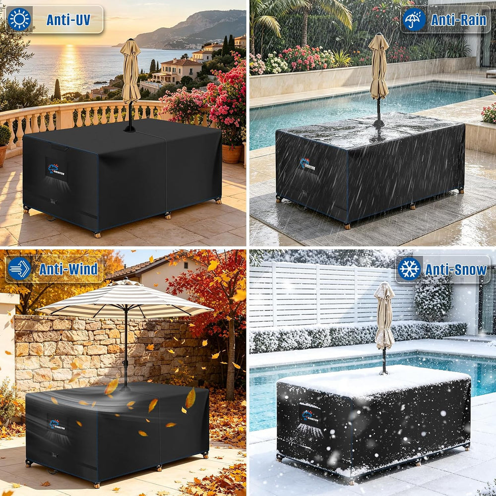 SIRUITON 108" Rectangular Patio Dining Table Cover with Umbrella Hole 600D