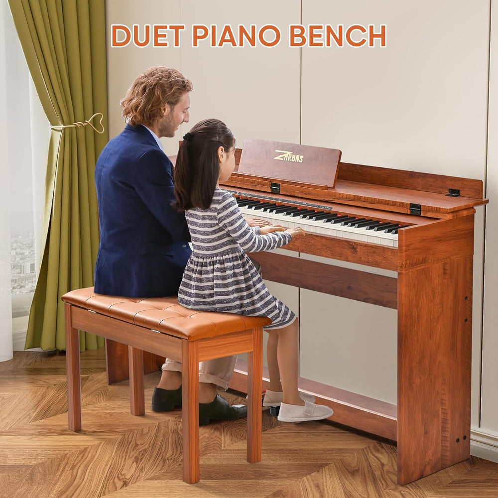 Duet Piano Bench Wooden Keyboard Bench with Storage Compartment, 29''...