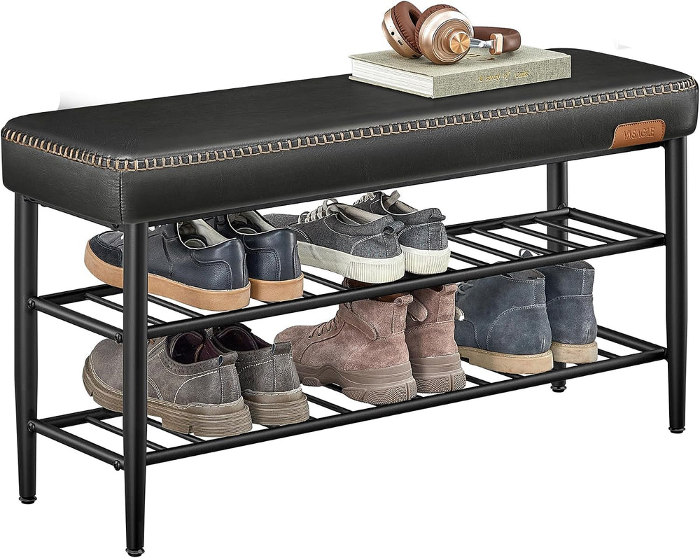 VASAGLE Shoe Bench, Synthetic Leather with Stitching, Loads 300 lb