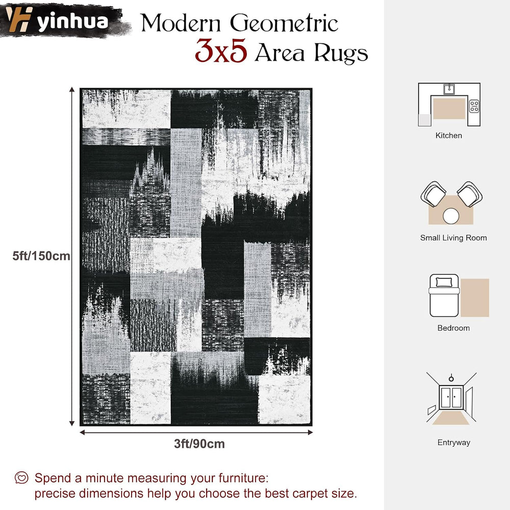 Yinhua Modern Geometric Rug 3x5, Patchwork Grey Rugs for Living Room Washable...