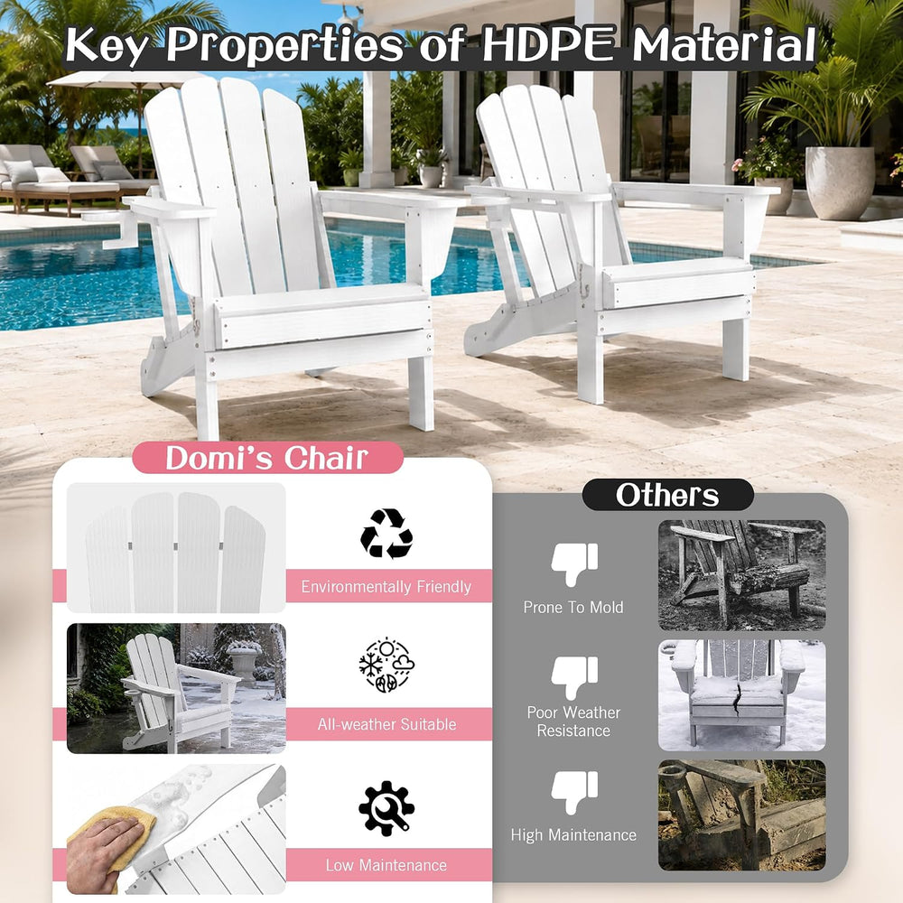Domi Folding Adirondack Chair, HDPE All-Weather Adirondack Chairs with Cup Ho...