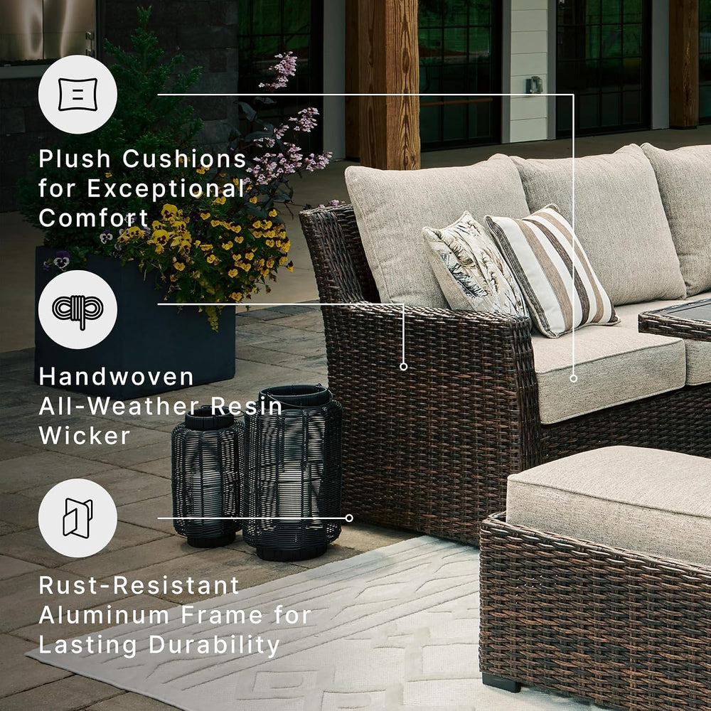 Signature Design by Ashley 3-Piece Patio Sectional with Bench, Brown
